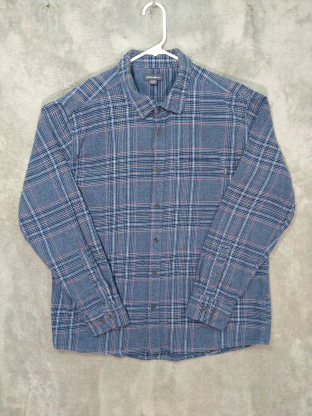 Eddie Bauer Shirt Mens XL Blue Plaid Flannel Long Sleeve Button Up Cotton